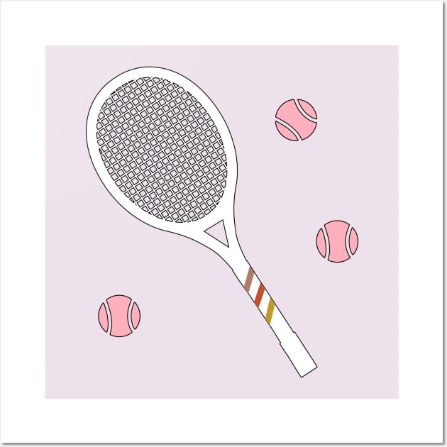 Retro Tennis Racket with Pink Tennis Balls Wall Art by LittleForest